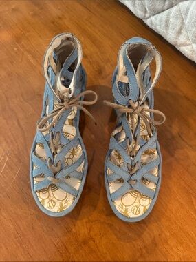 Fly London Women's Light Blue Lace-Up Gladiator Sandals